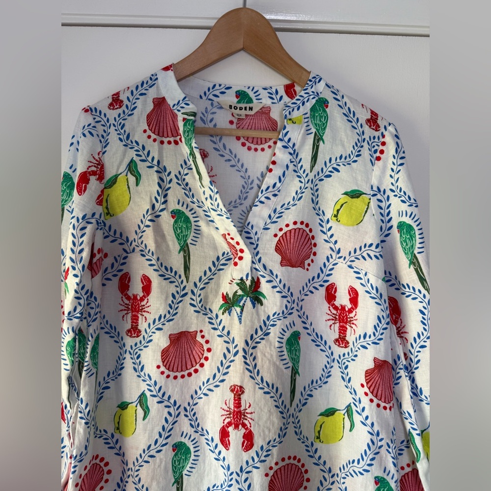 Boden Cleo Linen Dress in Tropical Bonanza Vine White Red Green Yellow Size 4 - Picture 8 of 15